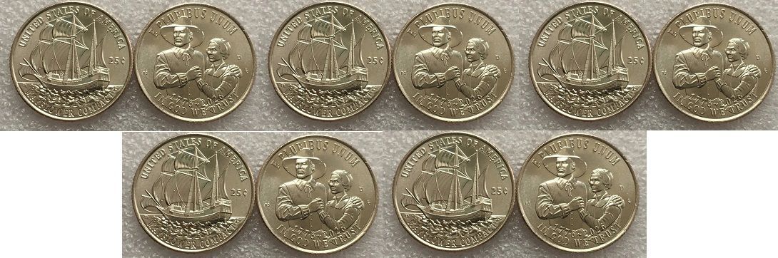 США - 5 шт х 1/4 ( Quarter ) Dollar ( 25 Cents ) 2026 - D
