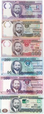 Мозамбик - набор 6 банкнот 20 50 100 200 500 1000 Meticais 2011 - 2017 - UNC