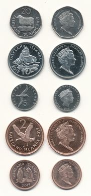 Falkland Islands - 5 pcs x set 5 coins 1 2 5 10 20 Pence 2019 - UNC