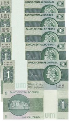Brazil - 5 pcs x 1 Cruzeiro 1980 - Pick 191Ac - aUNC / UNC