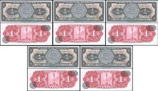 Мексика - 5 шт х 1 Peso 1969 - Pick 59k - UNC