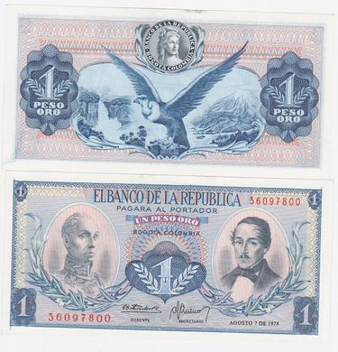 Колумбия - 5 шт х 1 Peso 1974 - P. 404e - UNC