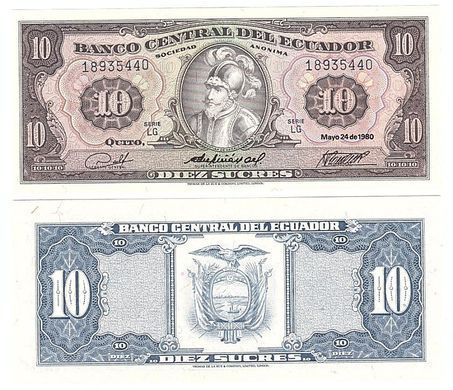 Ecuador - 10 Sucres 1980 - P. 114b 1980(5) - UNC