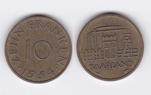 Германия / Saarland - 10 Franken 1954 - #2 - VF