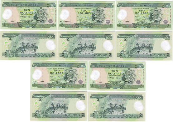 Соломонові Острови - 5 шт х 2 Dollars 2001 - Pick 23 - comm. - UNC
