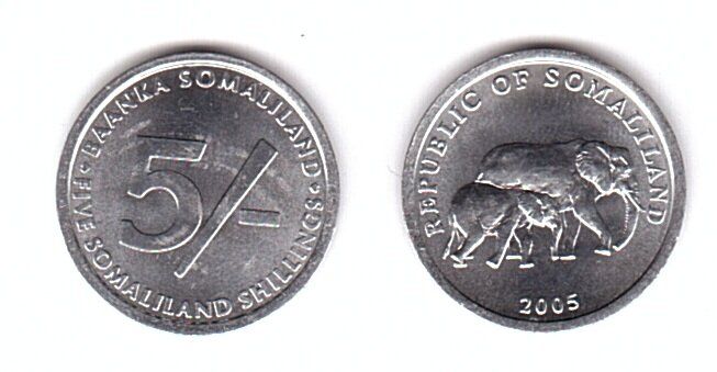 Сомалиленд - 5 Shillings 2005 - Слоны - UNC