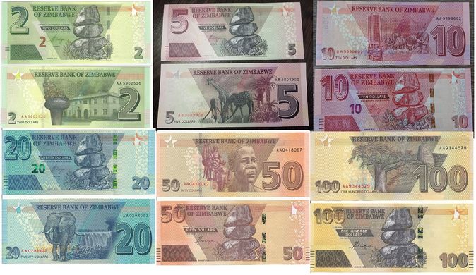 Зимбабве - набор 6 банкнот 2 5 10 20 50 100 Dollars 2019 ( 2020 ) - UNC