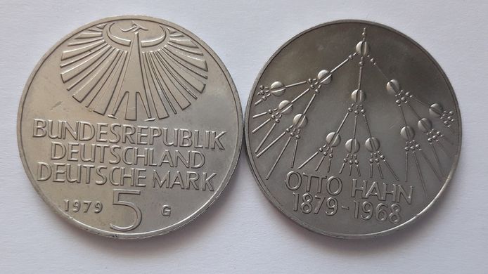Німеччина - 5 Mark 1979 - 100 years since the birth of Otto Hahn - XF