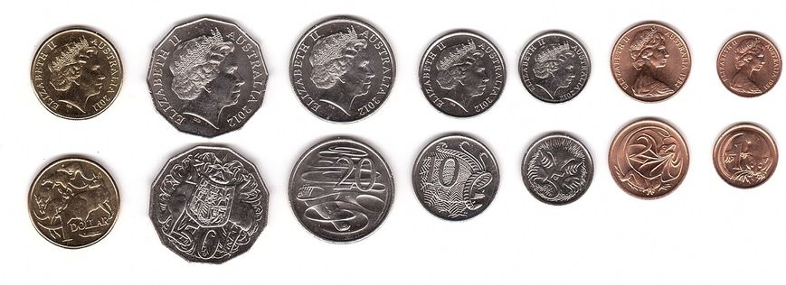 Australia - 5 pcs x set 7 coins 1 2 5 10 20 50 Cents 1 Dollar 1981 - 2012 - UNC