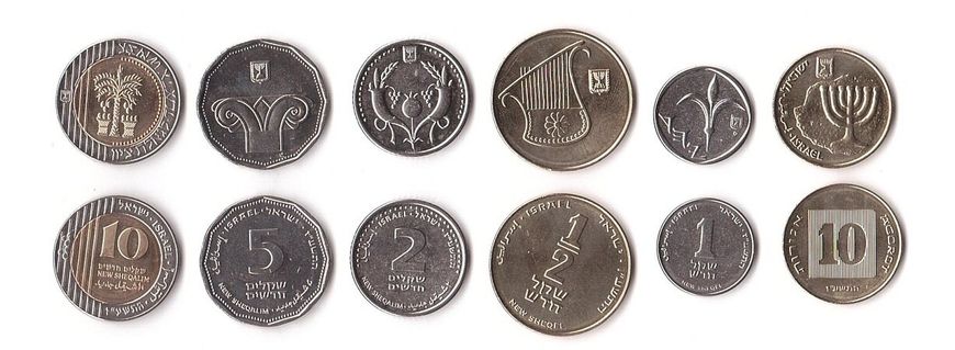 Ізраїль - набір 6 монет 10 Agorot 1/2 1 5 10 Sheqalim 2016 - 2017 - UNC