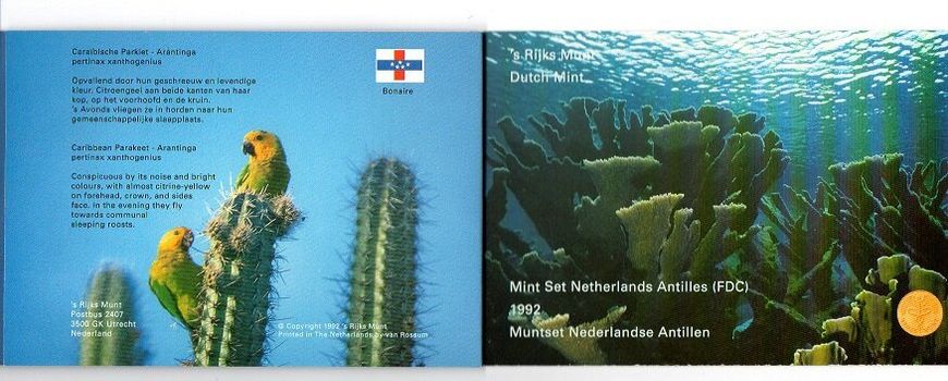 Нидерландские Антилы - Mint набор 7 монет 1 5 10 25 50 Cent 1 2 1/2 Gulden + жетон 1992 - in folder - UNC