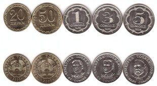 Таджикистан - набір 5 монет 20 50 Diram 1 3 5 Somoni 2025 - UNC
