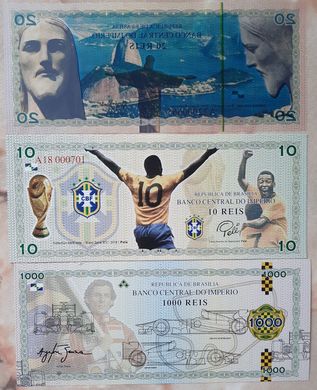 Brazil - set 3 banknotes 10 20 1000 Reis 2018 - Polymer - Fantasy Note - UNC