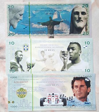 Бразилія - ​​набір 3 банкноти 10 20 1000 Reis 2018 - Polymer - Fantasy Note - UNC