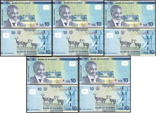 Namibia - 5 pcs x 10 Dollars 2015 - Pick 16 - UNC