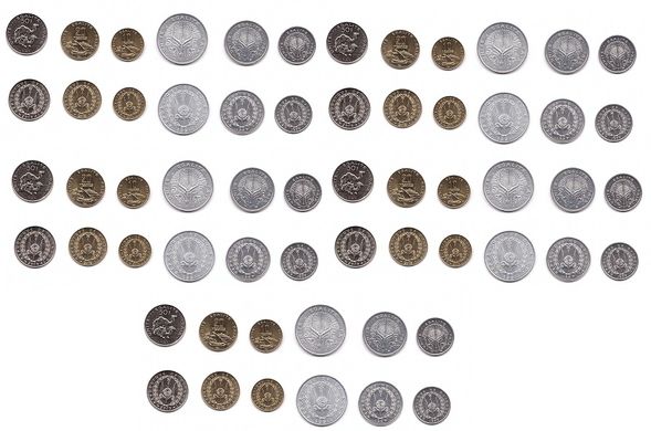 Джибуті - #2 - 5 шт х набір 6 монет 1 2 5 10 20 50 Francs 1991 - 2016 - UNC