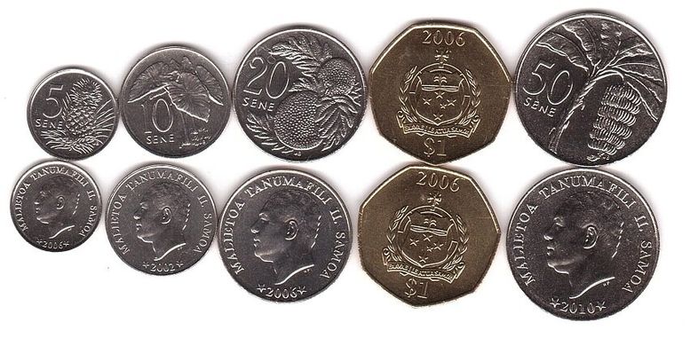 Самоа - набор 5 монет 5 10 20 50 Sene 1 Tala 2002 - 2010 - UNC