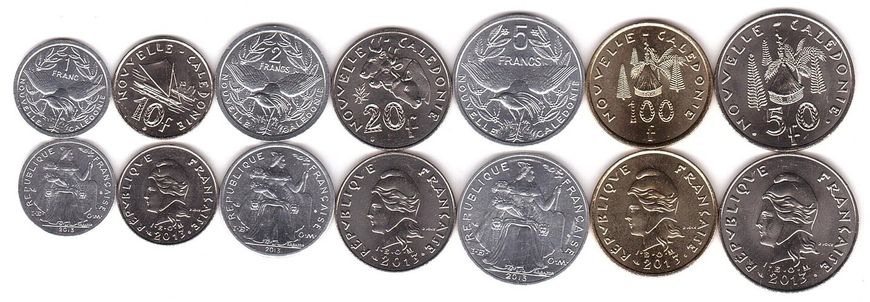 Нова Каледонія - набір 7 монет 1 2 5 10 50 100 Francs - 2013 - UNC