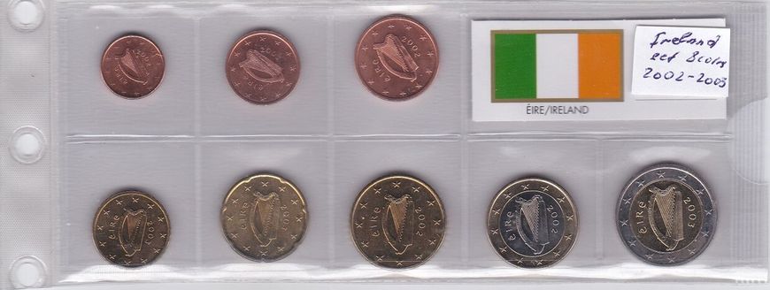 Ирландия - набор 8 монет 1 2 5 10 20 50 Cent 1 2 Euro 2002 - 2003 - aUNC / UNC