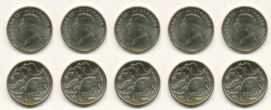 Австралія - 5 шт х 1 Dollar 2023 - Чарльз III - UNC
