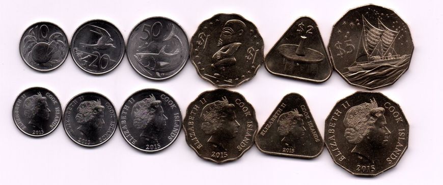 Cook Islands - 3 pcs x set 6 coins 10 20 50 Cents 1 2 5 Dollars 2015 - UNC