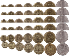 Таджикистан - 5 шт х набор 7 монет 1 2 5 10 20 50 Diram 1 Somoni 2011 - aUNC / UNC