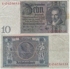 Germany - 10 Reichsmark 1929 - P. 180a(1-1) - serie U04036534 - VF / F