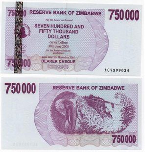 Зімбабве - 750000 Dollars 2008 - P. 52 - cheque - XF