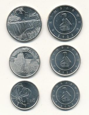 Zimbabwe - 5 pcs х set 3 coins 1 2 5 ZiG 2024 - UNC