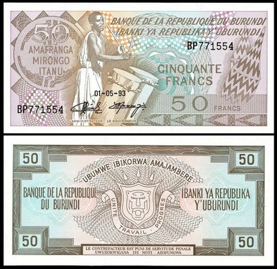 Бурунді - 50 Francs 1993 - P. 28c - 1.05.1993 - UNC