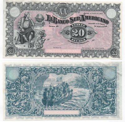 Ecuador - 20 Sucres 1920 - El Banco Sur Americano - aUNC