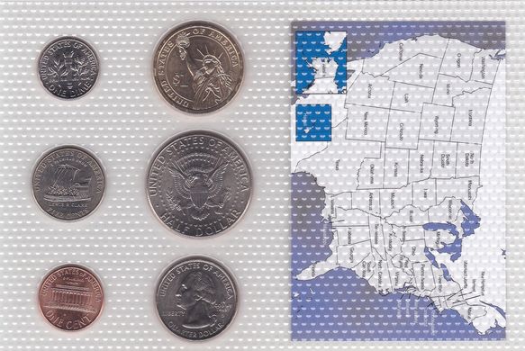 USA - set 6 coins 1 Dime 1 5 Cents 1/4 1/2 1 Dollar 2001 - 2010 - sealed - UNC