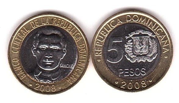 Домініканська Республіка / Домінікана - 5 шт X 5 Pesos 2008 - UNC