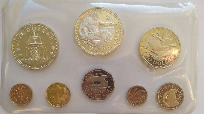 Барбадос - набор 8 монет 1 5 10 25 Cents 1 2 ( 5 10 серебро ) Dollars 1973 - в запайке - UNC