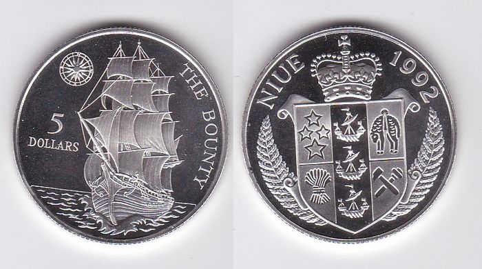 Niue - 5 Dollars 1992 - The Bounty - Proof