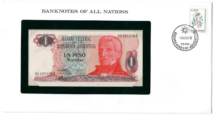Аргентина - 1 Peso 1983 Banknotes of all Nations в конверте - UNC