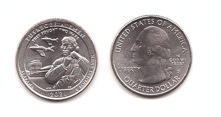 США - 1/4 ( Quarter ) Dollar ( 25 Cents ) 2021 - D - 56-й Парк Национальное историческое место Пилоты из Таскиги Алабама - UNC