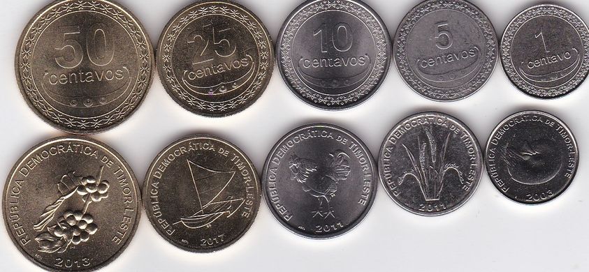 Тимор - набір 5 монет 1 5 10 25 50 Centavos 2003 - 2017 - UNC