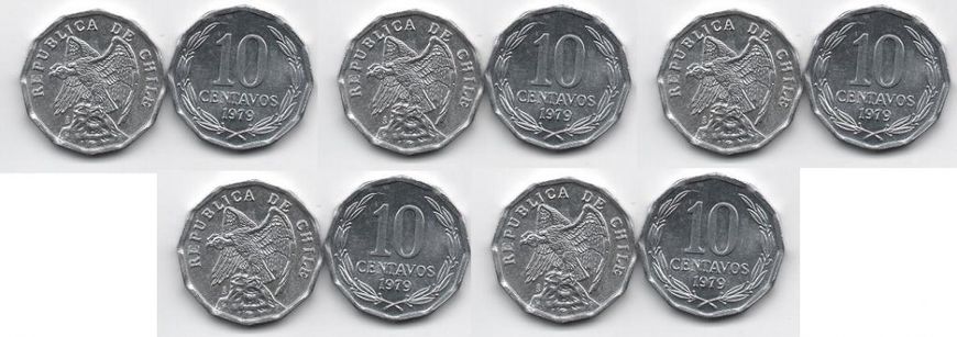 Чилі - 5 шт х 10 Centavos 1979 - UNC