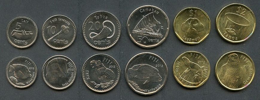 Fiji - set 6 coins 5 10 20 50 Cents 1 2 Dollars 2012 - UNC