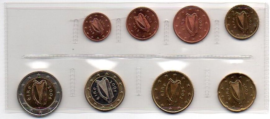 Ireland - set 8 coins 1 2 5 10 20 50 Cent 1 2 Euro 2002 - 2004 - aUNC