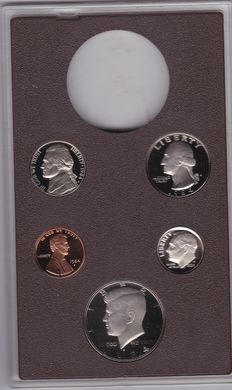 США - набор 5 монет 1 Dime 1 5 Cents 1/4 1/2 Dollar 1984 - S - в футляре - UNC