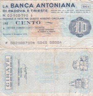 Италия / Padova-Trieste - 100 Lire 1976 - 1977 - mixed - La Banca Antoniana - VF / F