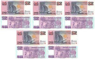 Сингапур - 5 шт х 2 Dollars 1997 - Pick 34 - UNC