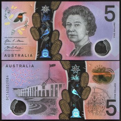 Австралія - ​​5 шт х 5 Dollars 2016 - Polymer - P. 62 - UNC