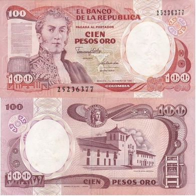 Колумбия - 100 Pesos Oro 1990 - P. 426e - serie 25236377 - VF+