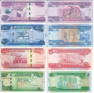 Ефіопія - набір 4 банкноти 10 50 100 200 Birr 2020 - UNC