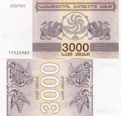 Грузія - 3000 Kuponi 1993 - Pick 45 - UNC