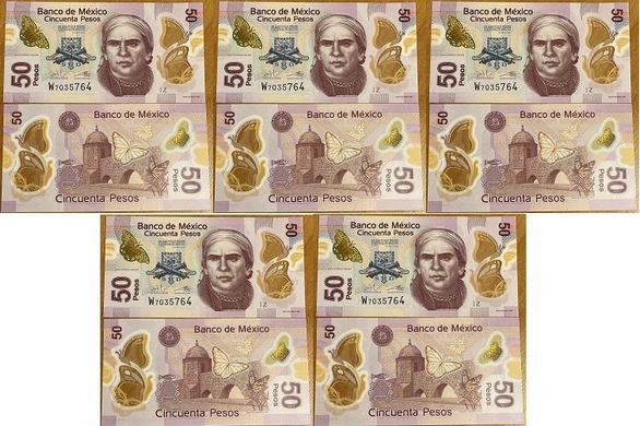 Мексика - 5 шт х 50 Pesos 2019 - P. 123Aae - UNC