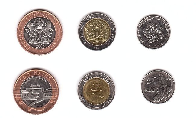 Нигерия - набор 3 монеты 50 Kobo 1 2 Naira 2006 - UNC